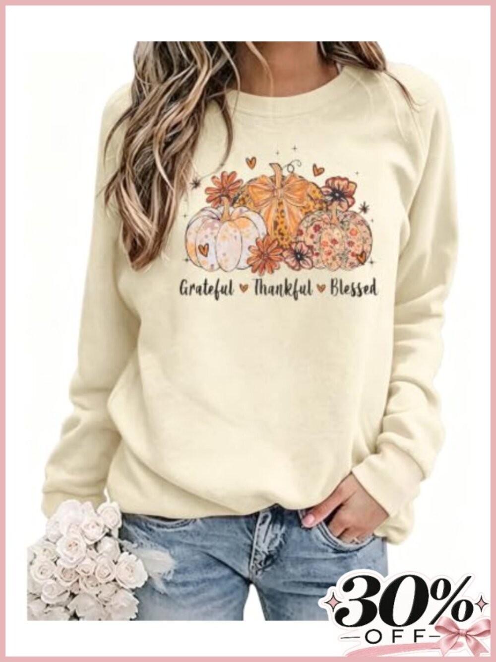 Womens Thanksgiving Sweatshirt Pumpkin Gobble Thankful Long Sleeve Tops